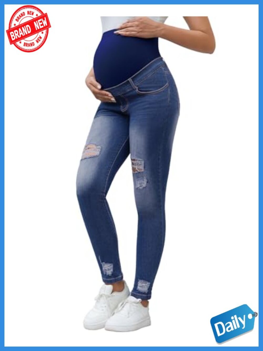 Maternity Skinny Jeans Over Belly Stretch Ripped Denim 70% Cotton 27% Polyester